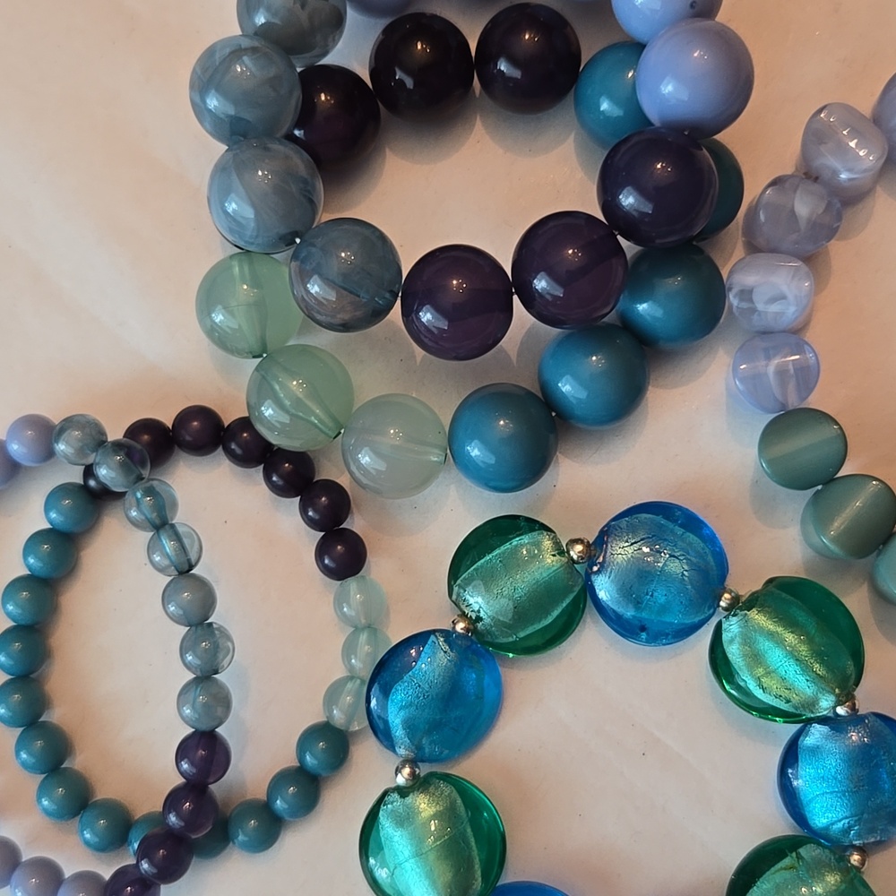 NWOT 6 Bracelet Bundle Blue Green Stretch Beads Unworn